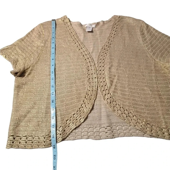 Chico's  size 2 cream gold crochet tight knit cropped sweater cardigan women's - Picture 5 of 10